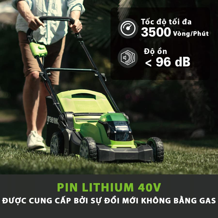 Combo Máy cắt cỏ đẩy tay dùng Pin Greenworks 40V 41cm kèm Pin 4AH và bộ sạc - G40LM41K4 (22)