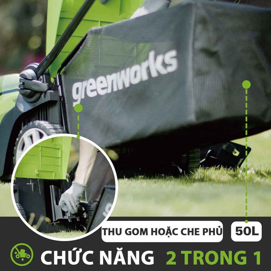Combo Máy cắt cỏ đẩy tay dùng Pin Greenworks 40V 41cm kèm Pin 4AH và bộ sạc - G40LM41K4 (24)